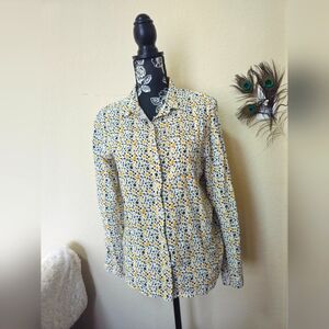 Velvet Heart Yellow and Dark Blue Floral Blouse 🤍💛 (Medium) 💙🤍